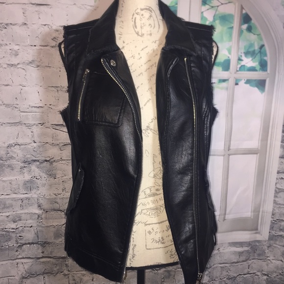 BLANCNYC Leather Jacket Black Sleeveless - Picture 6 of 8